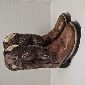 Old West Boots Cowboy Western Brown Faux Leather Square Toe Comfort Pull-On 8.5D